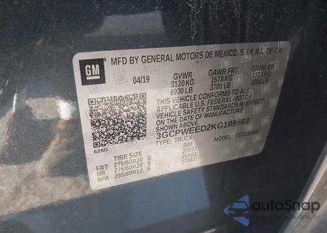 2019 Chevrolet Silverado C1500 Ltz z USA, uszkodzony, nr VIN 3GCPWEED2KG189593